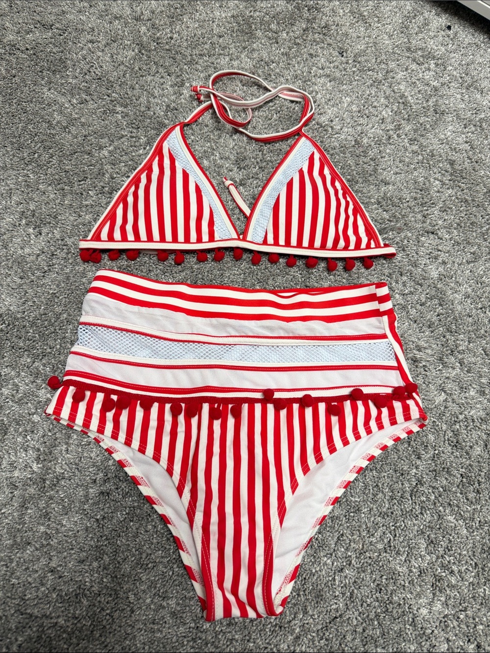Women’s Red & White Striped Two-Piece Swim Set